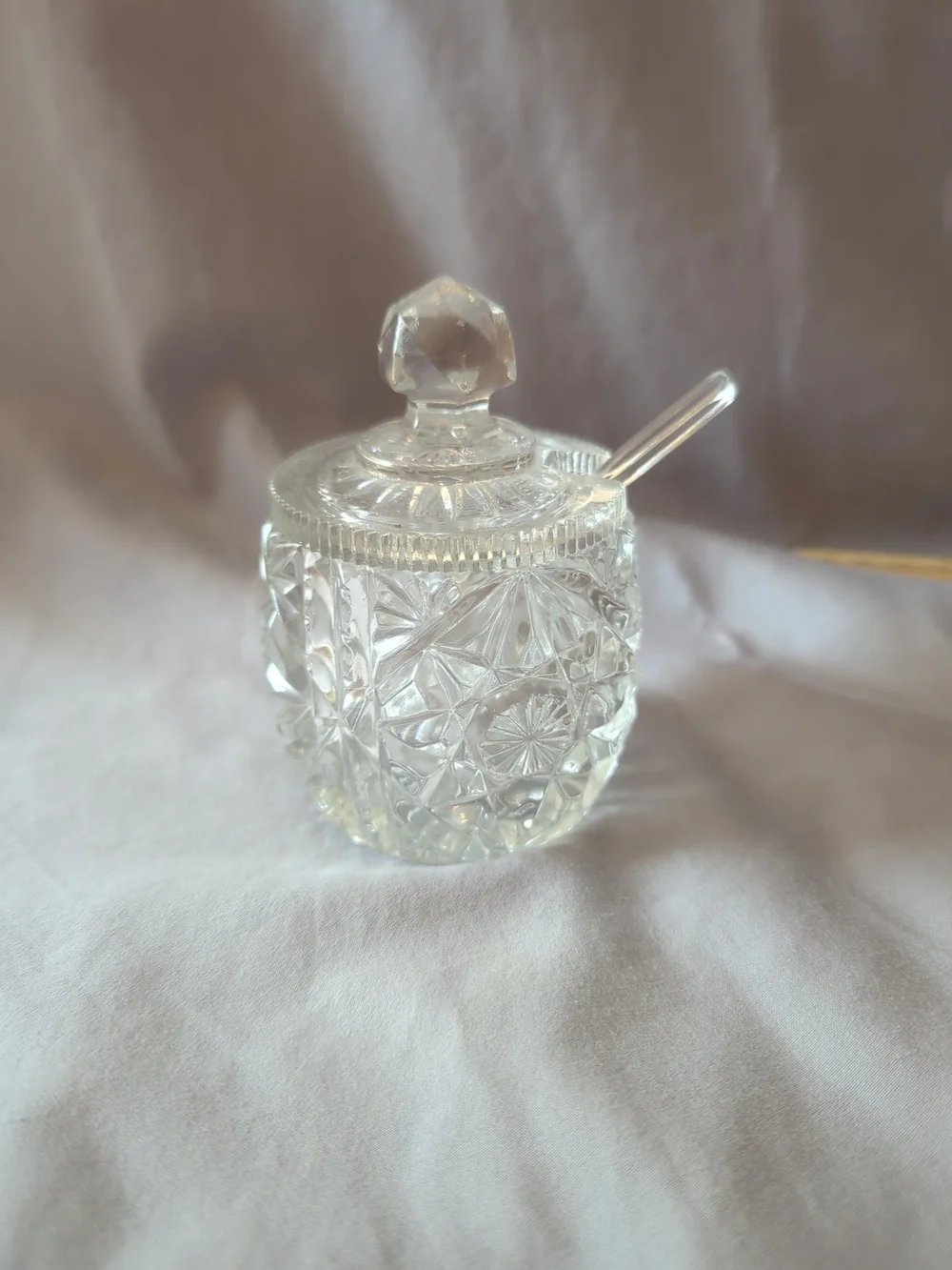 Crystal Mustard/Jelly Jar Covered with Spoon